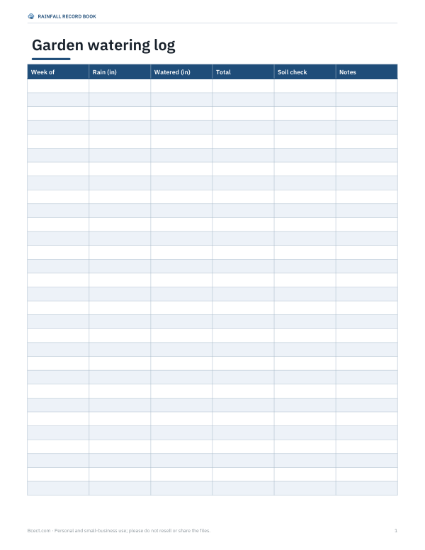 Preview of Printable Garden Watering Log